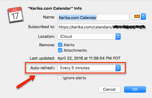 Setting calendar auto-refresh time