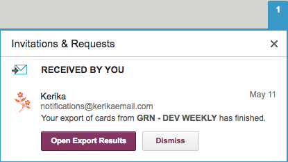 Export Notification in Kerika Inbox