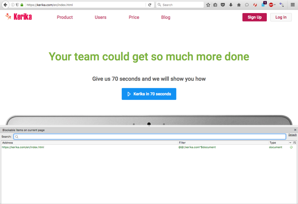 Adblocking on kerika.com