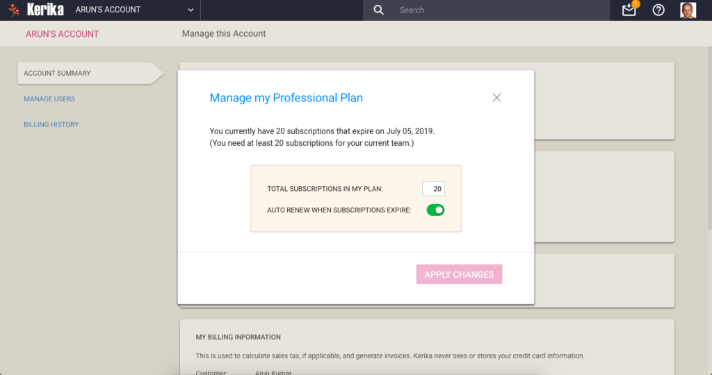 Manage Professional Plan